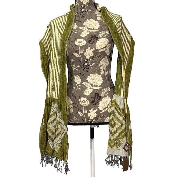NWT RAJ Boho Embroidered Reversible Rectangular Rayon Scarf Multicolor Green OS - Picture 4 of 5
